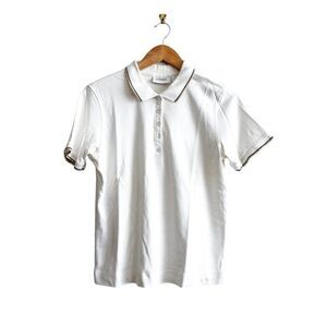 Lizgolf  By Liz Claiborne Golf Polo Short Sleeve White Pointelle Collar Womens M